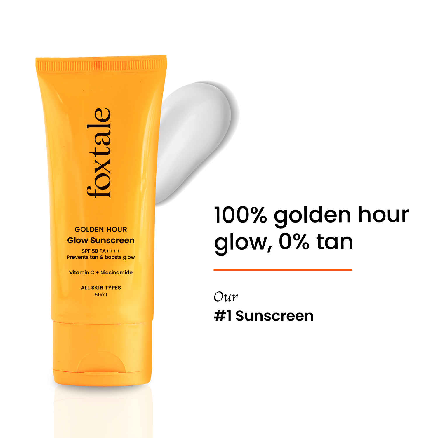 Buy Foxtale Glow Sunscreen SPF 50 PA++++ Lightweight with Vitamin C and Niacinamide | Fast Absorbing | UVA and UVB filters Prevents Tanning | No White Cast | Non-Greasy | For Men & Women | All Skin Types - 50 ml - Purplle