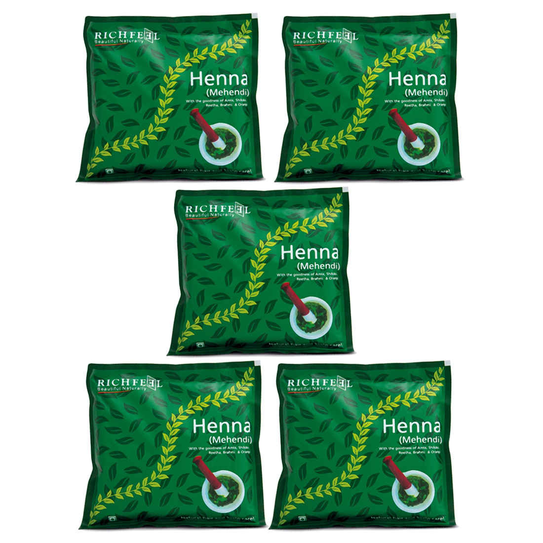 Buy Richfeel Heena Mehendi Powder| Natural Hair Color and Conditioning with the goodness of Amla, Shikakai & Brahmi | 100 g (Pack of 5) - Purplle