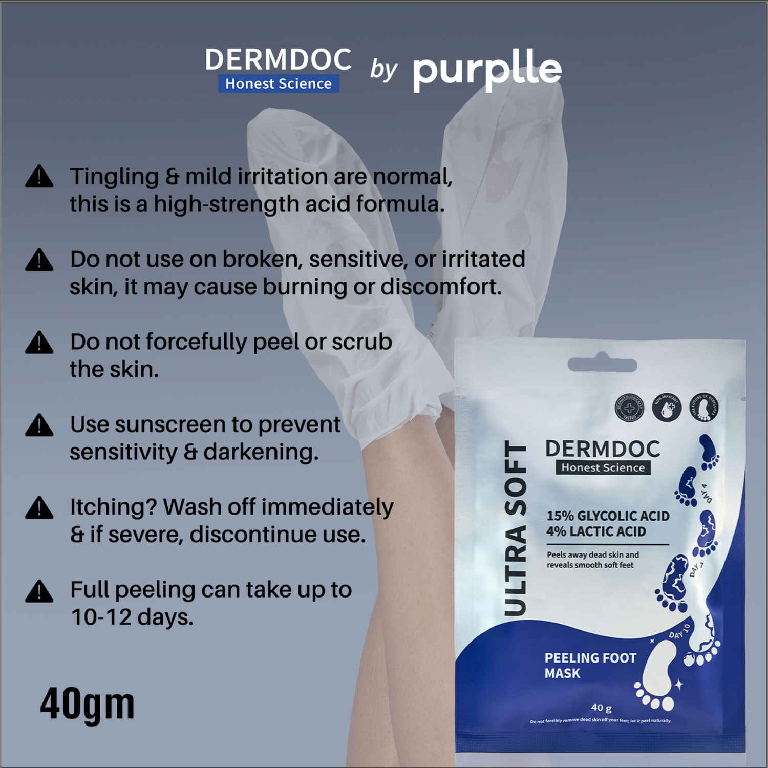 Buy DERMDOC by Purplle 15 % Glycolic Acid & 4% Lactic Acid InstaPedi Foot Peeling Mask (40 gm) | Foot Mask For Baby Soft Feet | Removes & Heals, Dry & Cracked Skin - Purplle