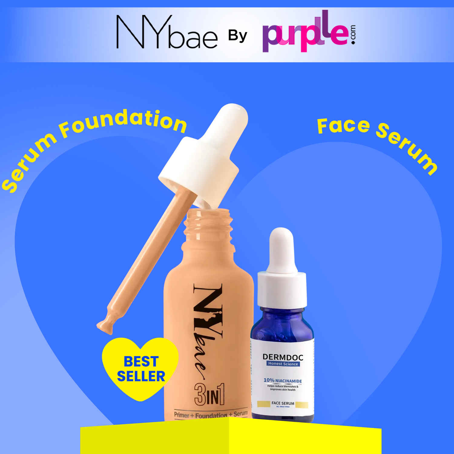 Buy NY Bae X DERMDOC | 3 in 1 Serum Foundation - Warm Cashew (30 ml) I Glowing Korean Skin I 10% Niacinamide Face Serum (15 ml) | Skin Brightening | Dewy Face - Makeup Kits - Purplle