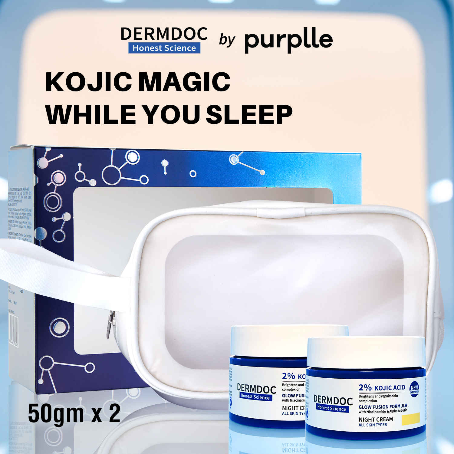 Buy DERMDOC KojiGlow Duo 2% Kojic Acid Glow Fusion Formula Night Cream (50 gm * Pack of 2) | Skin Brightening I Targets Pigmentation I With Niacinamide & Alpha Arbutin - Purplle