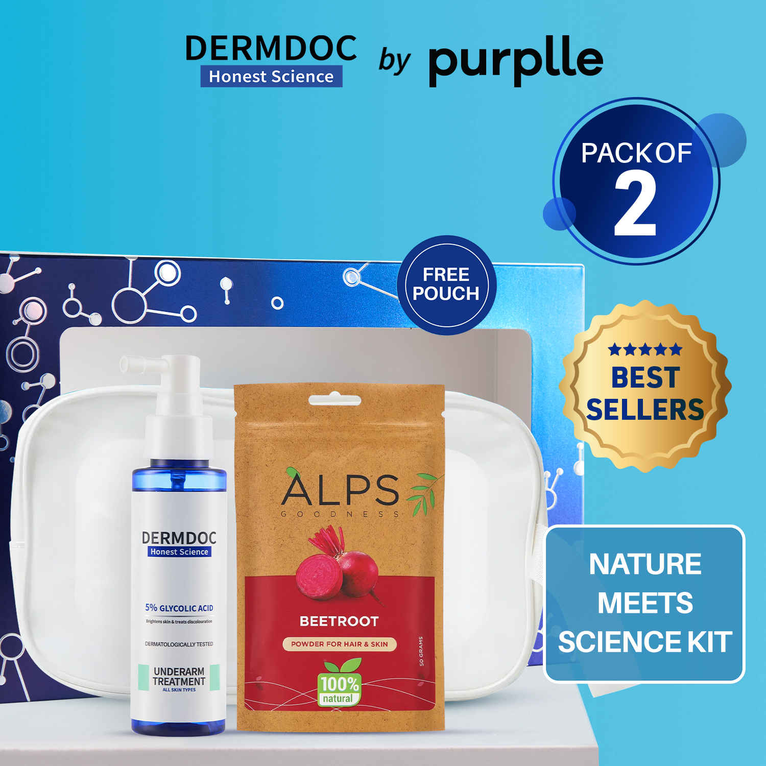 Buy DERMDOC Nature Meets Science Kit | 5% Glycolic Acid Underarm Spray (100 ml) | Alps Goodness Beetroot Powder (50 gm) - Purplle