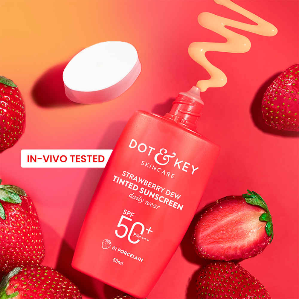 Buy Dot & Key Strawberry Dew Tinted Sunscreen SPF 50++++ 01 Porecelain In Vivo Tested Sunscreen for Daily Wear, Brightens & Protects Skin - 50 ml - Purplle