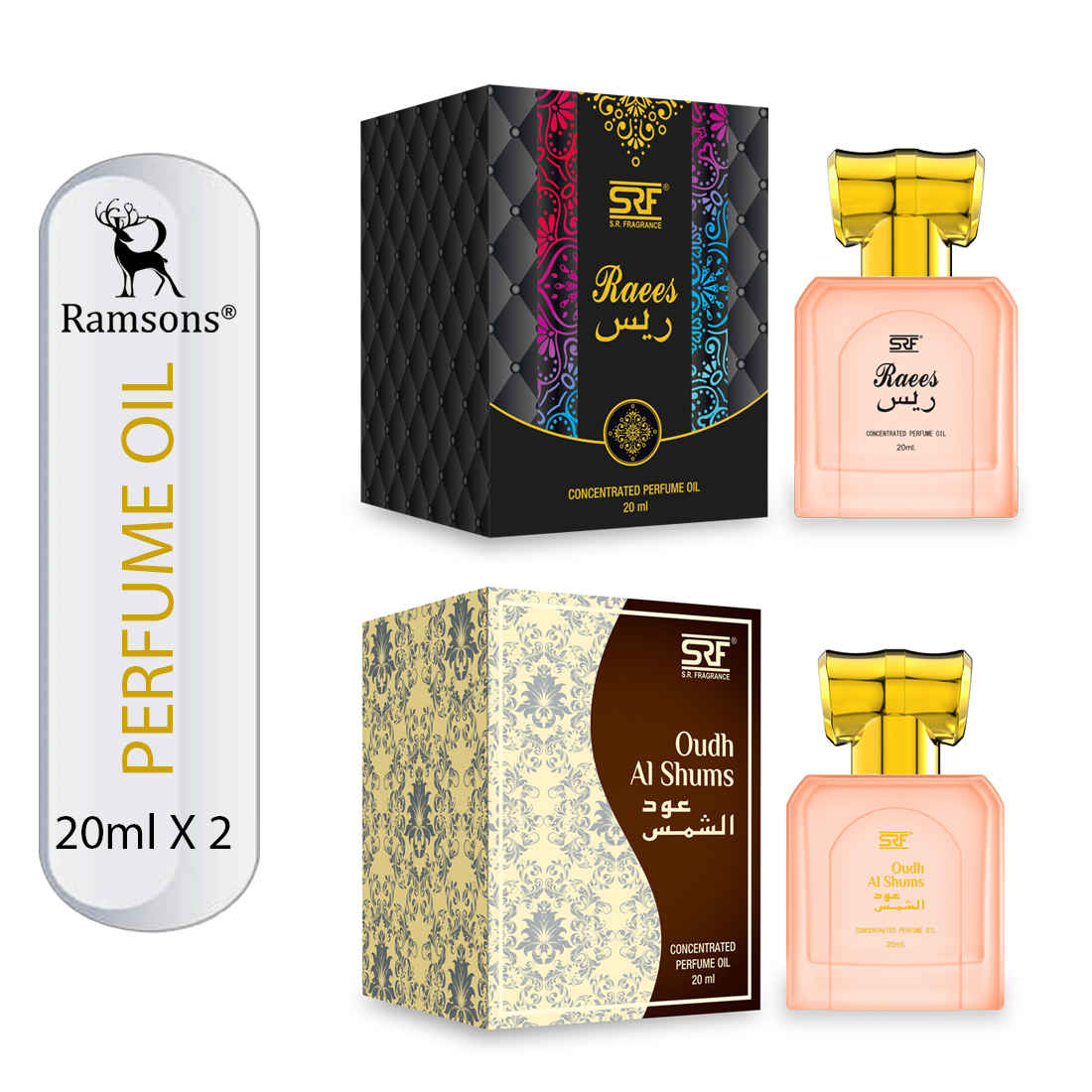 Buy Ramsons Perfumes SRF Raees & Oudh Al Shums Concentrated Perfume Oil (Attar) Combo - 40ml Pack of 2 - Purplle