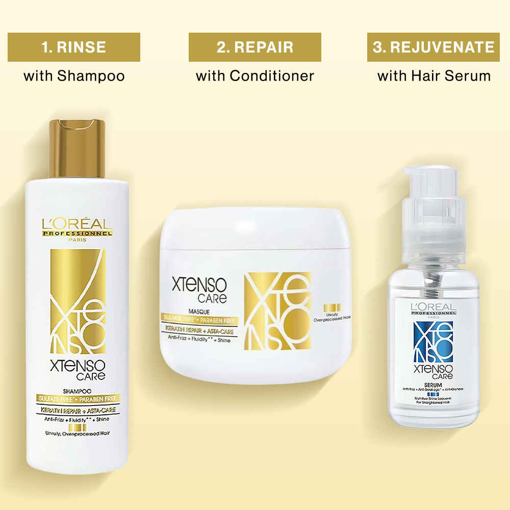 Buy L'Oreal Professionnel Combo of Xtenso Care Sulphate Free Shampoo + Xtenso Care Sulphate Free Mask + Xtenso Sulphate Free Care Serum | With Pro-Keratin and Incell (250 ml + 250 gm + 50 ml) - Purplle