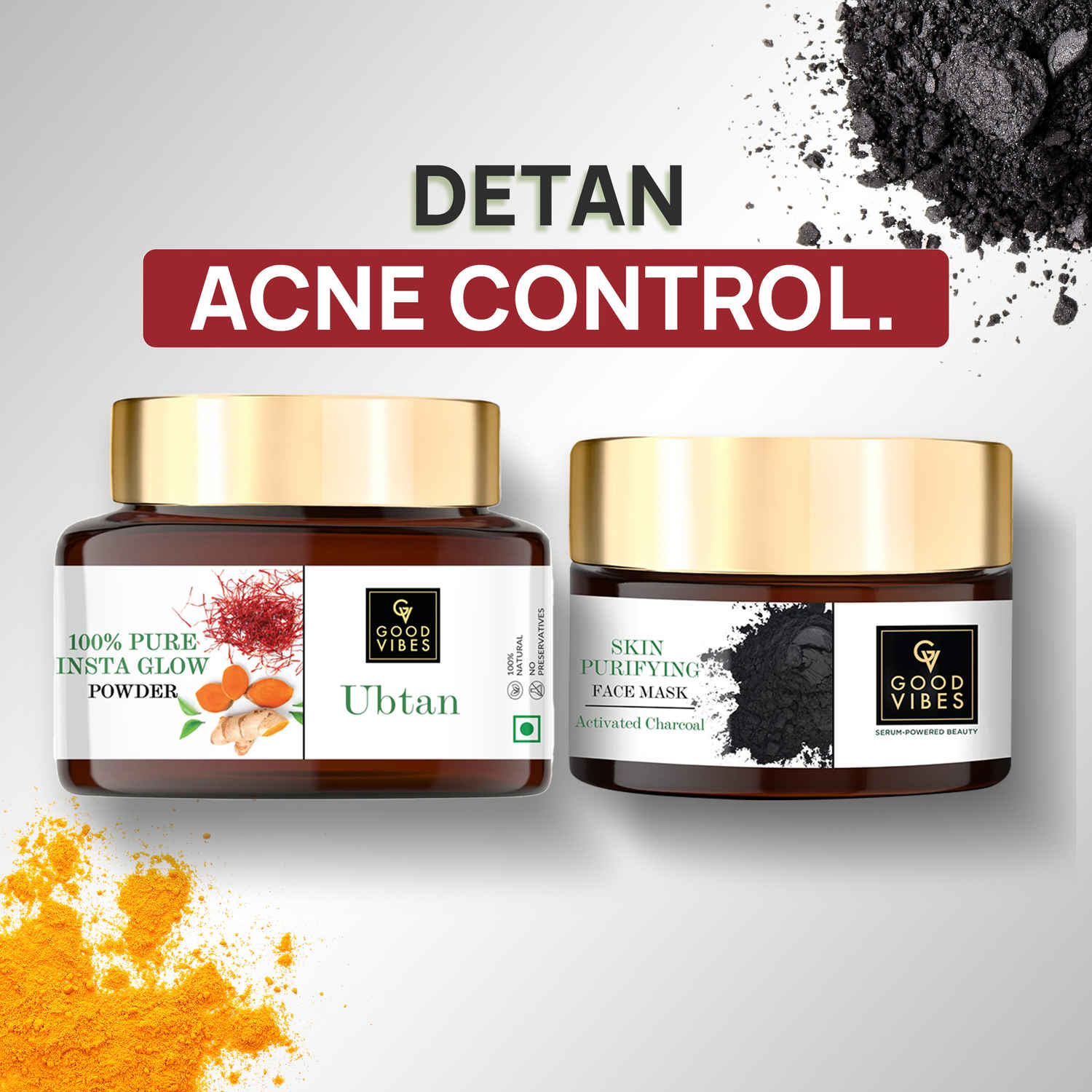Buy Good Vibes Ubtan Insta Glow Powder 150 gm + Activated Charcoal Deep Cleansing Face Mask 50 gm | Detan, Acne control. - Purplle