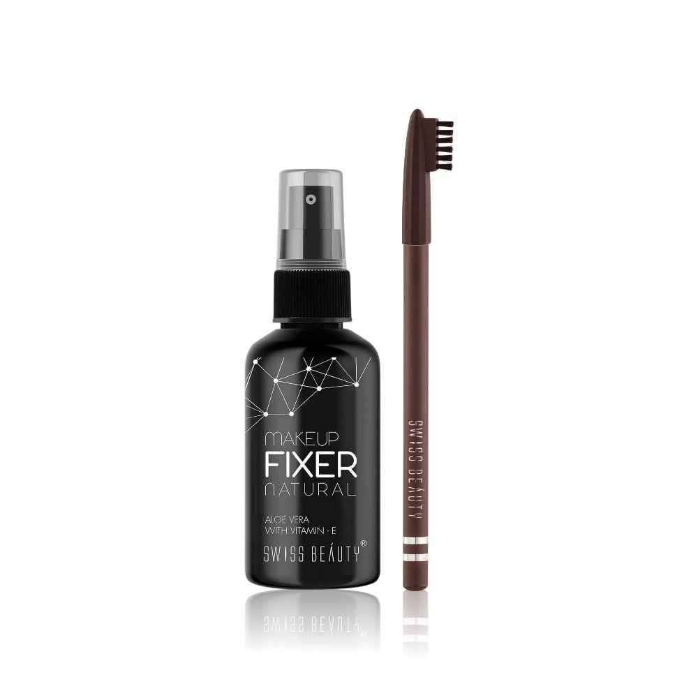 Buy Swiss Beauty Eyebrow Pencil + Makeup Fixer ( Eyebrow Pencil- Dark Breown(1.5g) + Makeup Fixer (70ml)) - Purplle
