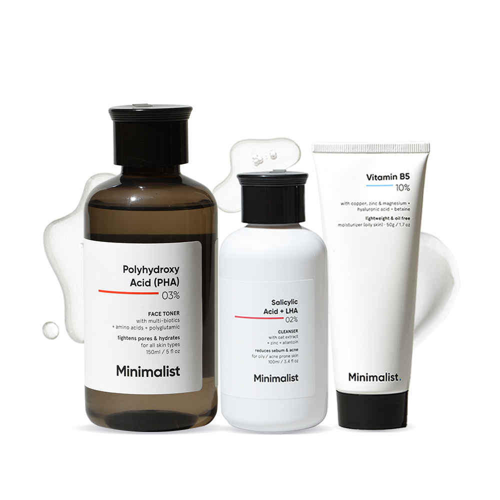 Buy Minimalist CTM routine combo(Salicylic Acid + LHA 02% Cleanser 100 ml+ 3% PHA Face Toner 150 ml + 10% Vitamin B5 Oil Free Moisturizer 50 gm) - Purplle