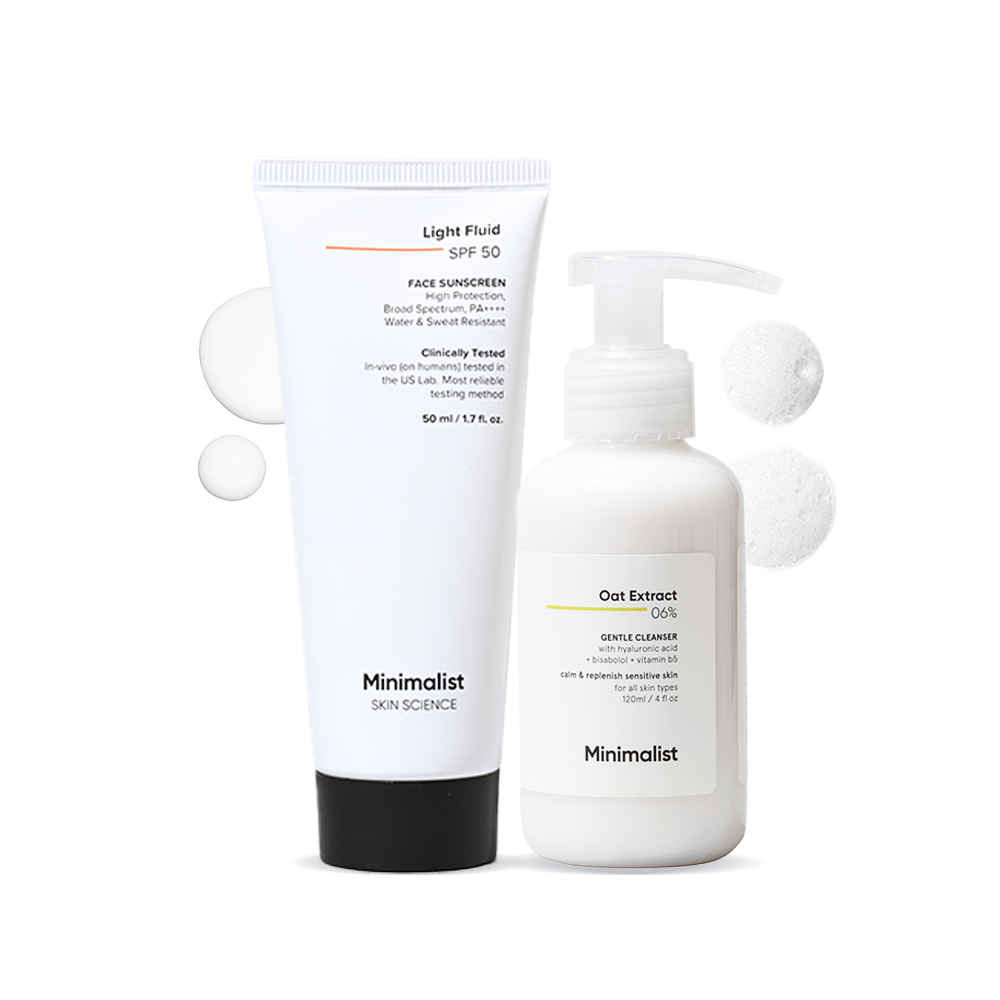 Buy Minimalist 6% Oat Extract Gentle Cleanser 120 ml + Minimalist Light Fluid SPF 50 Face Sunscreen 50 ml - Purplle