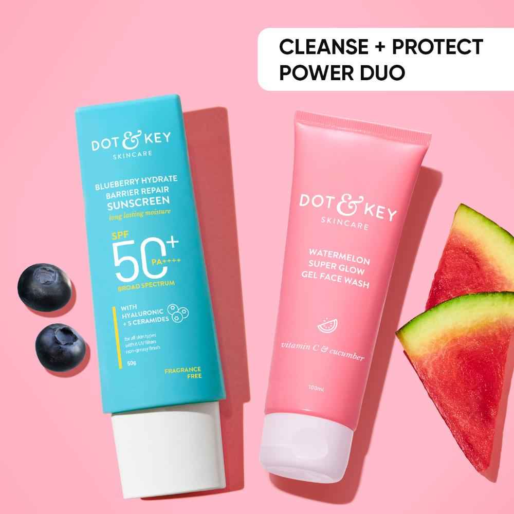 Buy Dot & Key Skin Care Combo with Watermelon Face Wash & Barrier Repair Sunscreen - 150 gm - Purplle