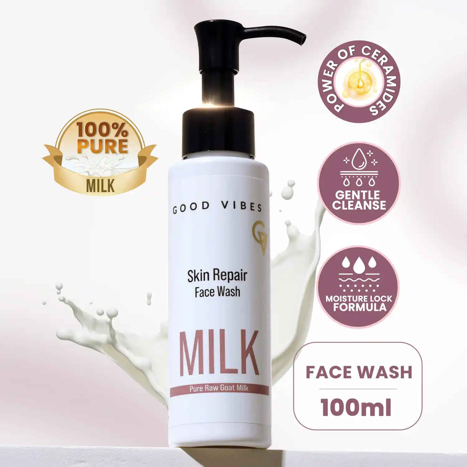 Buy Good Vibes Skin Repair Milk Facewash 100 ml | with 100% Pure raw milk | Power of Ceramides | 40 seconds to soft and supple skin | Cleanser for Oily Skin, Dry Skin, Normal Skin & Sensitive Skin - 100 ml - Purplle