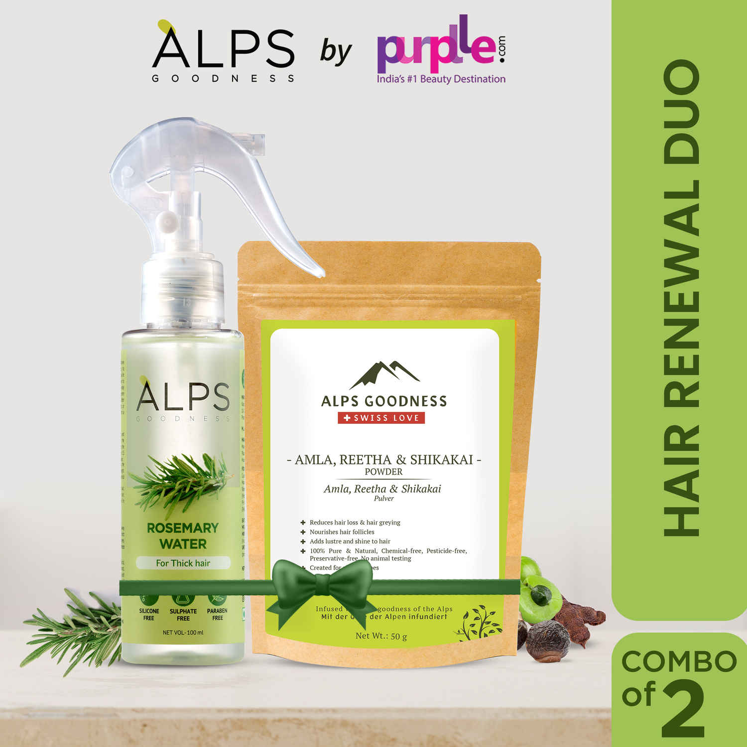 Buy Alps Goodness Hair Renewal Duo with Rosemary Water Spray (100ml) & Amla Reetha Shikakai Powder | Hair Growth Experts | Long Thick Hair | Viral Rosemary Rinse | Hair mask - Purplle