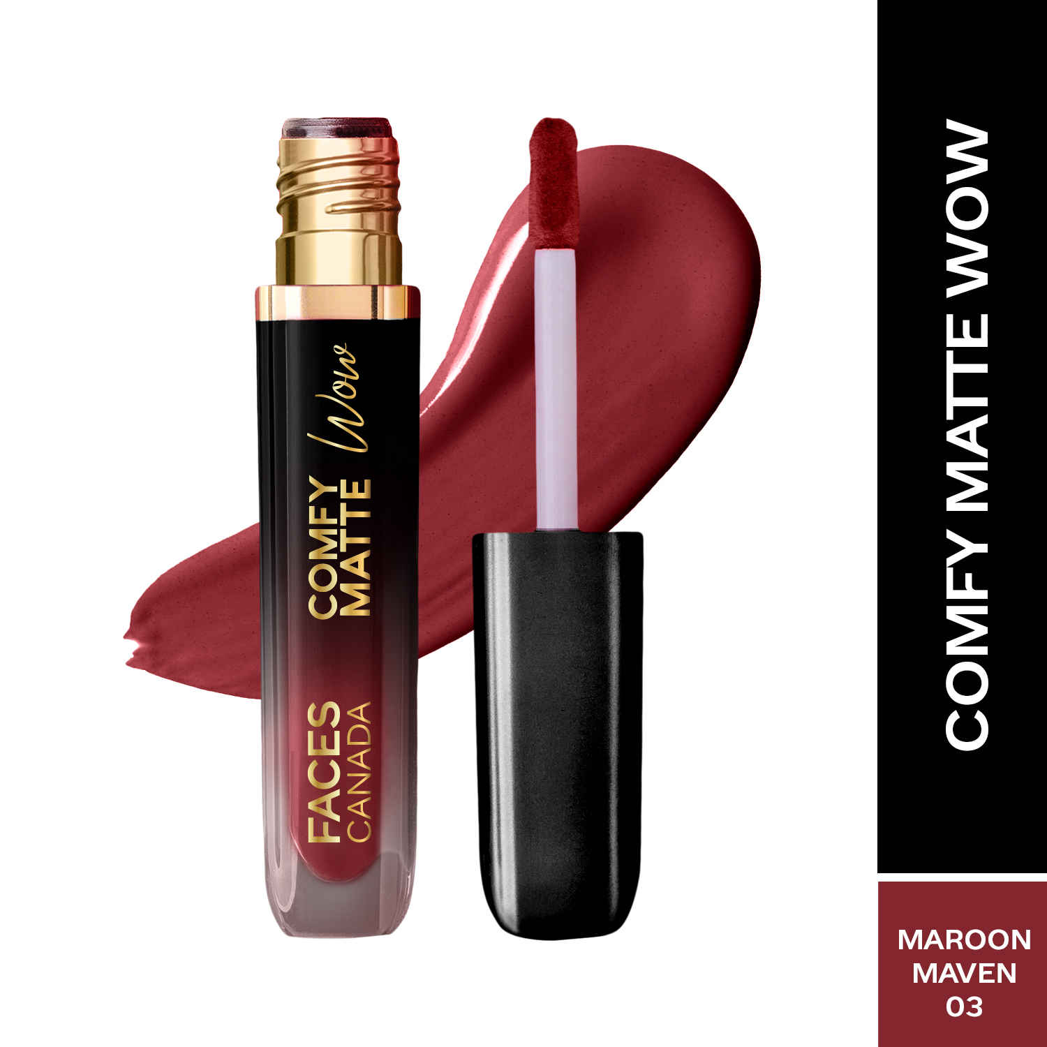 Buy FACES CANADA Comfy Matte Wow Liquid Lipstick - Maroon Maven 03, 3.8ml | One Swipe Application | Highly Pigmented | Comfortable Wear | Glides Smoothly | Long Lasting | Transferproof - Purplle