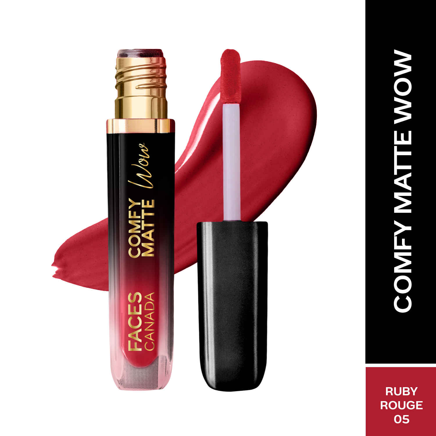 Buy FACES CANADA Comfy Matte Wow Liquid Lipstick - Ruby Rouge 05, 3.8ml | One Swipe Application | Highly Pigmented | Comfortable Wear | Glides Smoothly | Long Lasting | Transferproof - Purplle