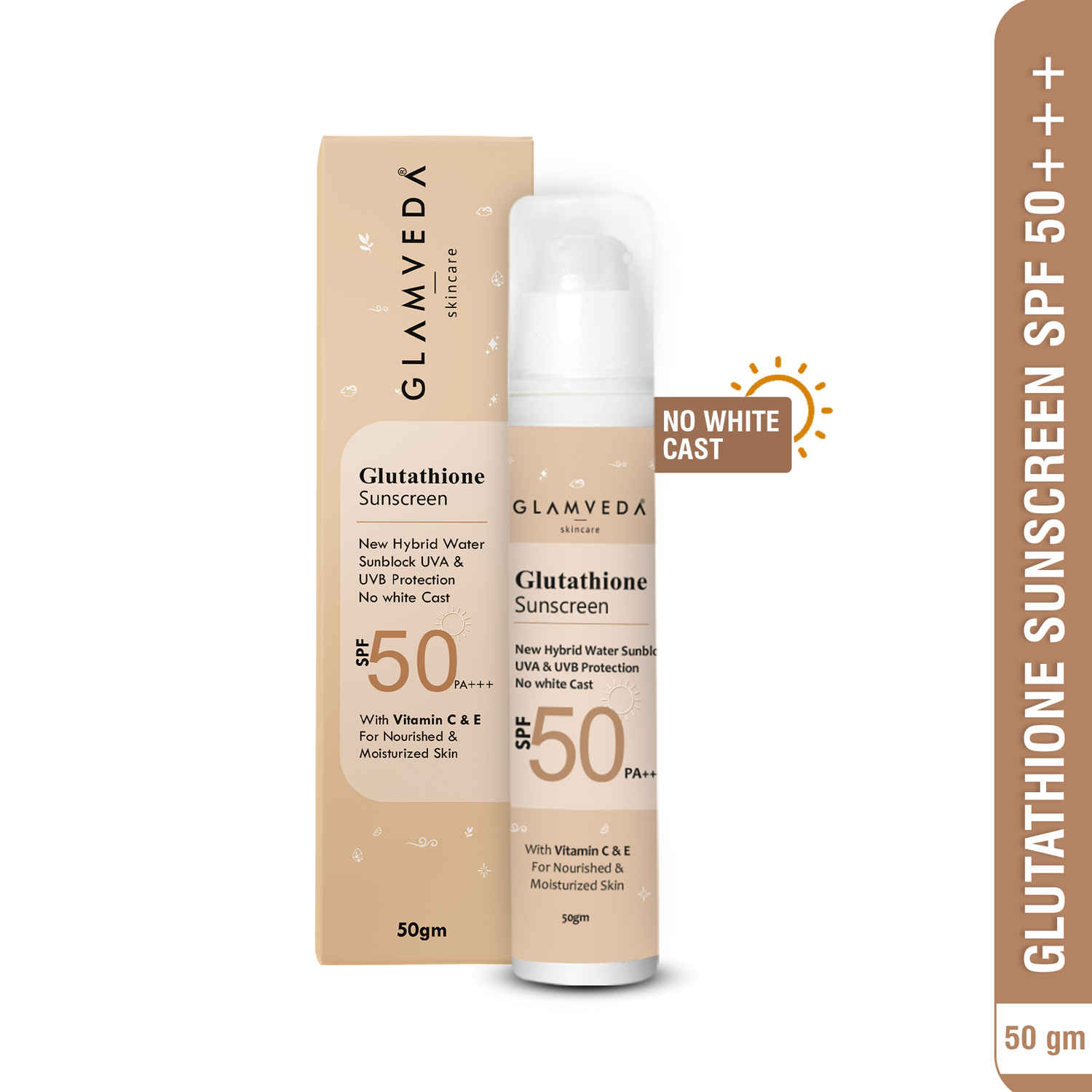 Buy Glamveda Glutathione & Vitamin C Sunscreen SPF 50 Pa+++| Broad-spectrum Sunscreen with advanced blue light filter | UVA/UVB Protection | No white cast, Water resistant Ultra lightweight & nonA sticky|A 50 gm - Purplle