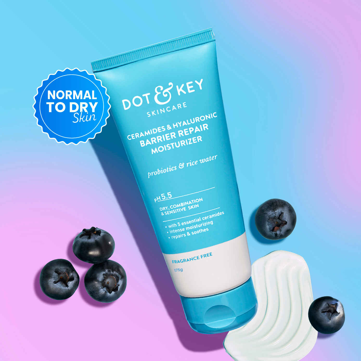 Buy Dot & Key Ceramides & Hyaluronic Barrier Repair Moisturizer with Probiotics & Rice Water | Barrier Repair Face Cream with 5 essential ceramides, Suitable for Dry, Combination & Sensitive Skin - 175g - Purplle
