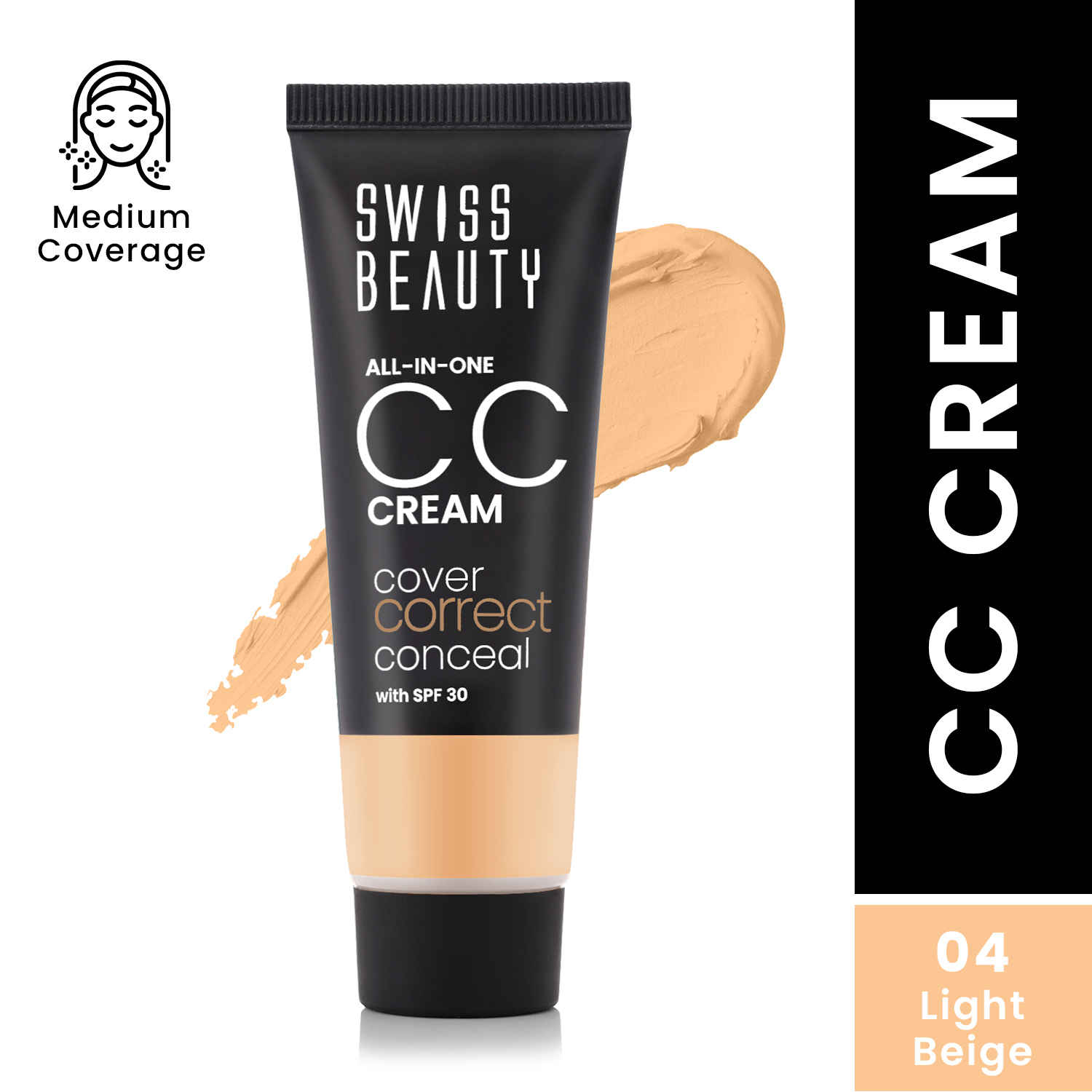 Buy Swiss Beauty All-In-One CC Cream Cover Correct & Conceal with SPF 30 04-Light Beige (25 gm) - Purplle