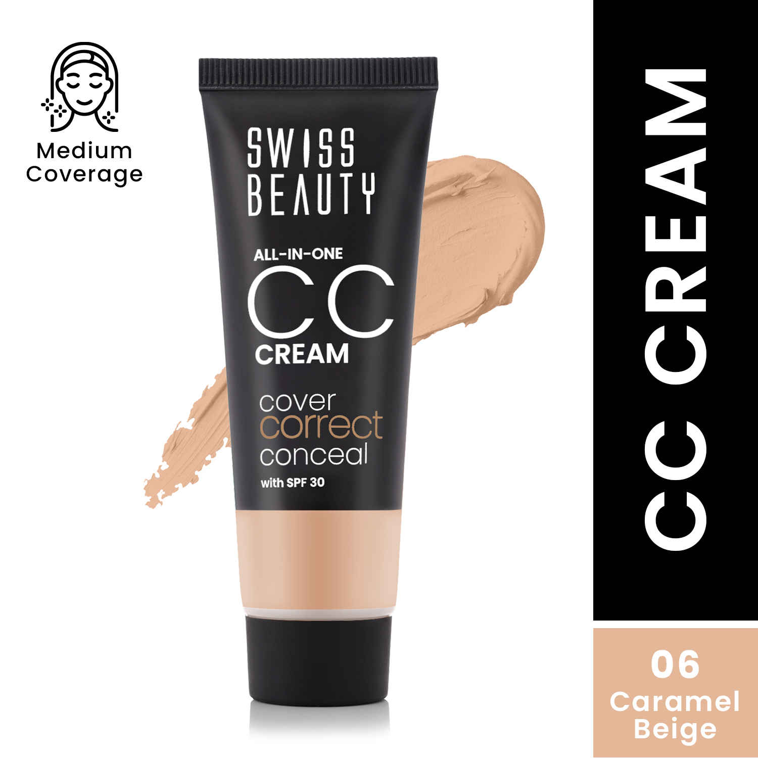 Buy Swiss Beauty All-In-One CC Cream Cover Correct & Conceal with SPF 30 06-Caramel Beige (25 gm) - Purplle