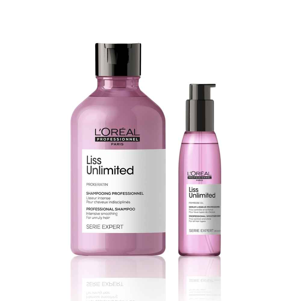Buy L'Oreal Professionnel Serie Expert Liss Unlimited Shampoo + L'Oreal Professionnel Serie Expert Liss Unlimited Smoother Serum (300 ml + 125 ml) - Purplle