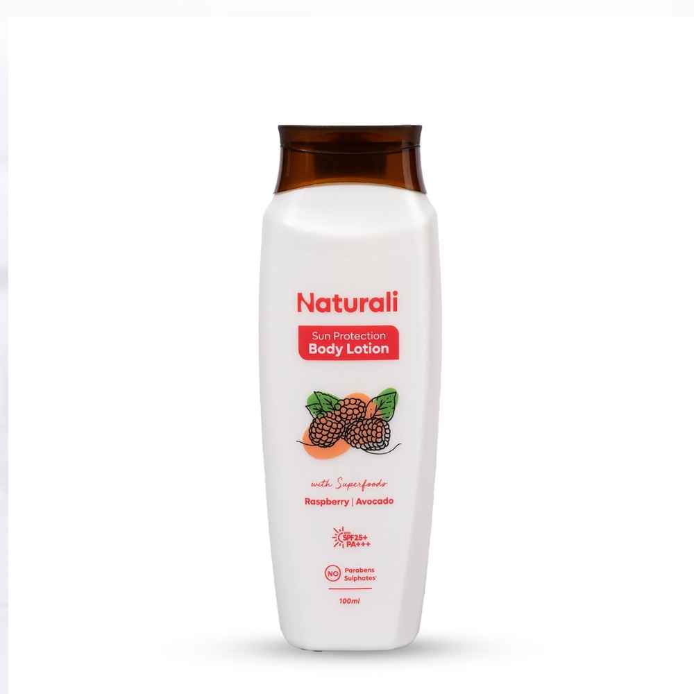 Buy Naturali Sun Protection Sunscreen Body Lotion | SPF 25 PA+++ UVA/UVB Protection | Nourishing & Moisturising | Lightweight | Non-sticky | Non-greasy | Avocado & Raspberry Body Lotion | 100ml - Purplle