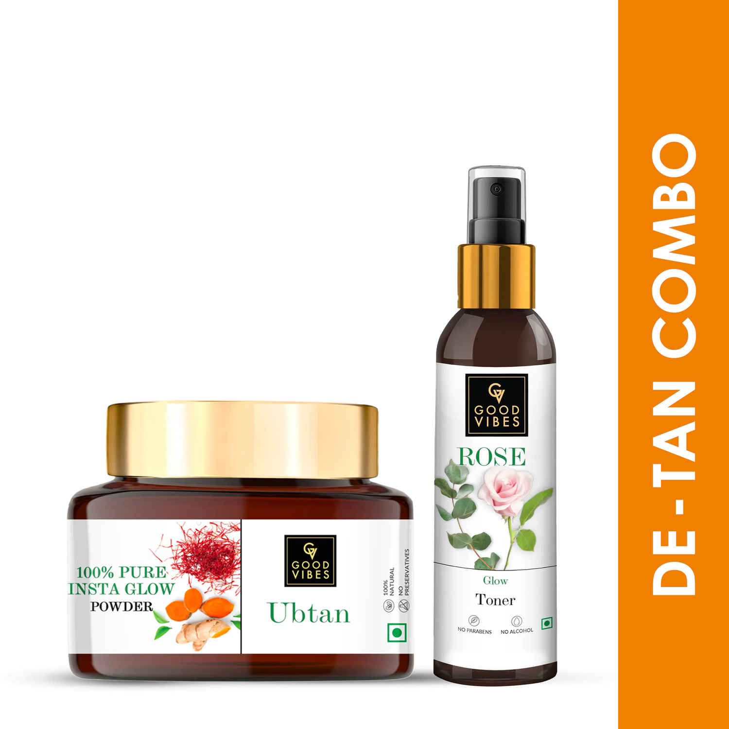 Buy Good Vibes: Rose Toner and Ubtan Powder De-tan Combo (120ml/ 150 gm) - Purplle