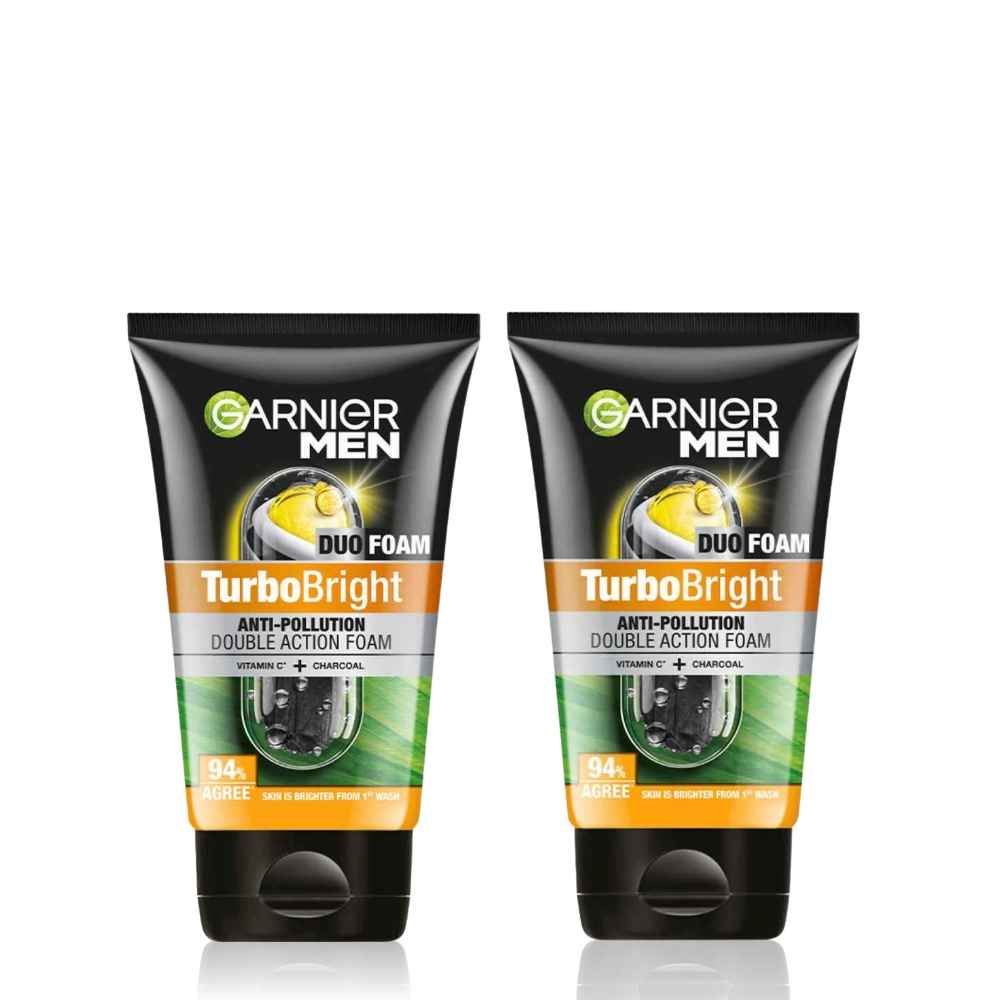 Buy Garnier Men Turbo Bright Anti-Pollution Double Action Facewash (100g)- Pack of 2 - Purplle
