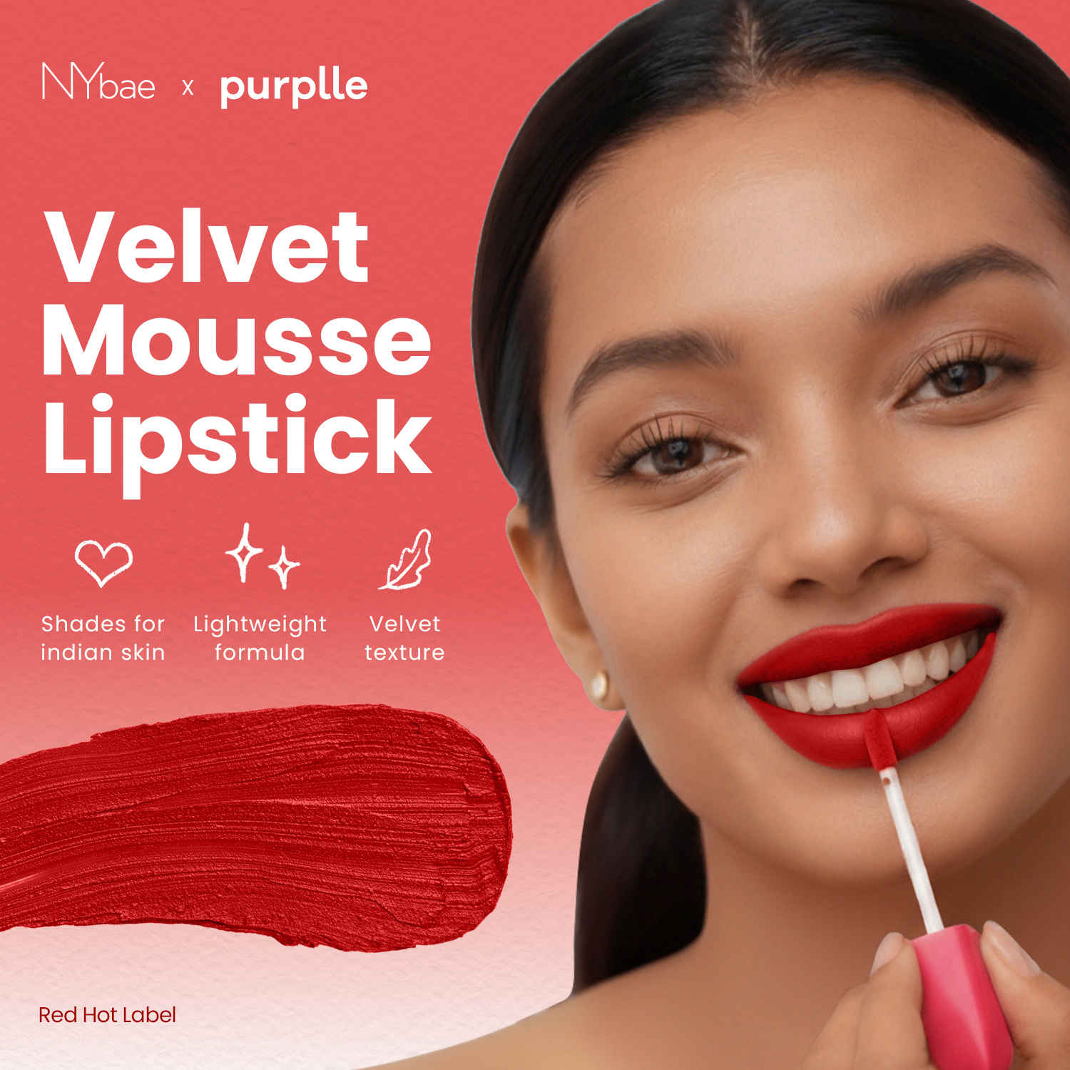 Buy NY Bae Velvet Mousse Liquid Lipstick - Red Hot Rebel 01 (6.5 ml) | Velvet Matte Finish | Transferproof | Smudgeproof | Ultra Light | Smooth | Moisturising Red Lipstick - Purplle