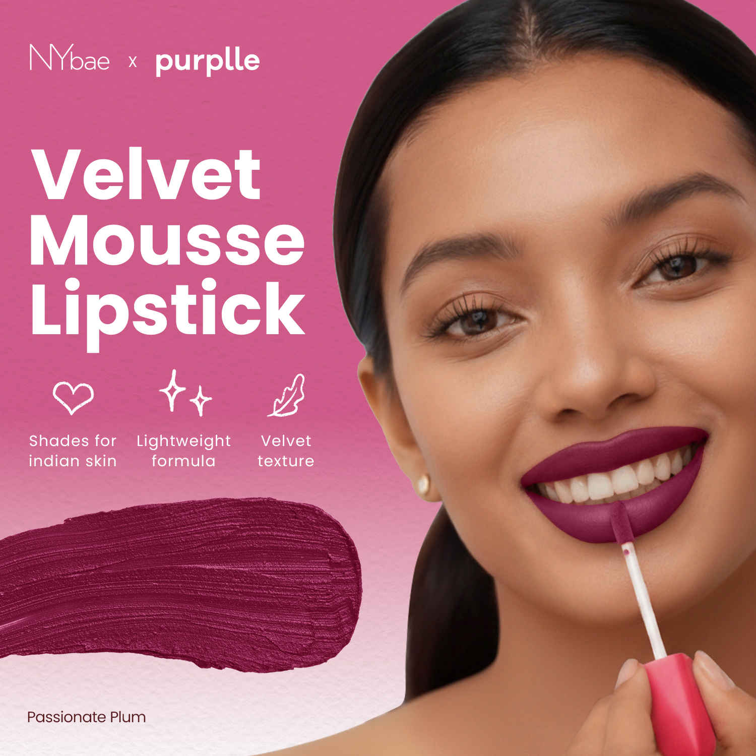 Buy NY Bae Velvet Mousse Liquid Lipstick - Passionate Plum 03 (6.5 ml) | Velvet Matte Finish | Transferproof | Smudgeproof | Ultra Light | Smooth | Moisturising Purple Lipstick - Purplle