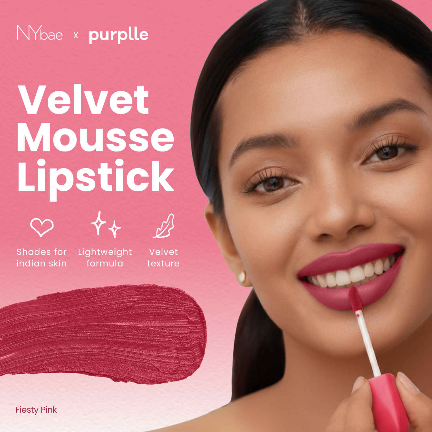 Buy NY Bae Velvet Mousse Liquid Lipstick- Fiesty Pink 05 (6.5 ml) | Velvet Matte Finish | Transferproof | Smudgeproof | Ultra Light | Smooth | Moisturising Pink Lipstick - Purplle