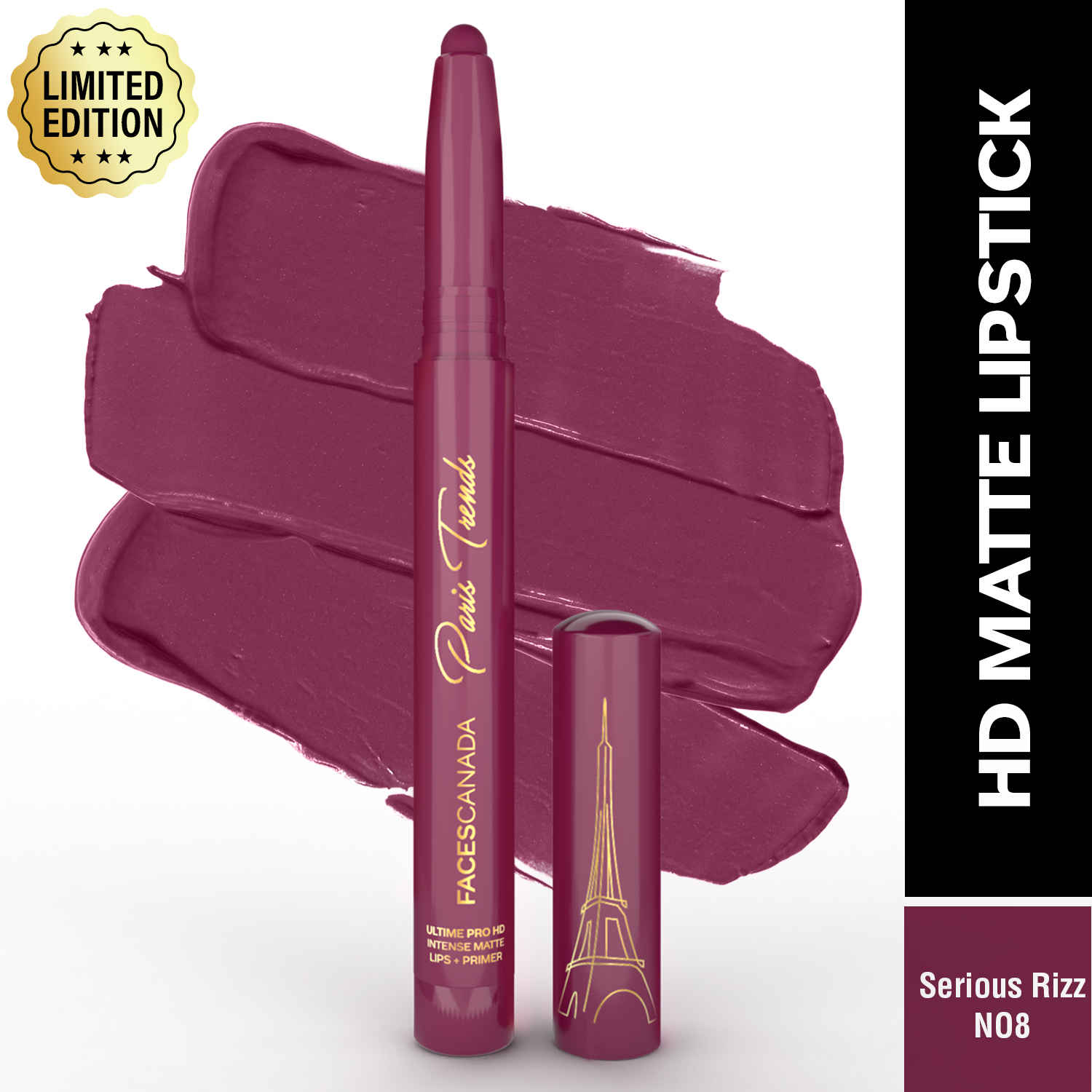 Buy FACES CANADA Ultime Pro HD Intense Matte Lips + Primer - Serious Rizz N08, 1.4 gm, Limited Edition | 9HR Long Stay | Primer Infused For Flawless HD Matte Finish | Intense Color | Lightweight - Purplle