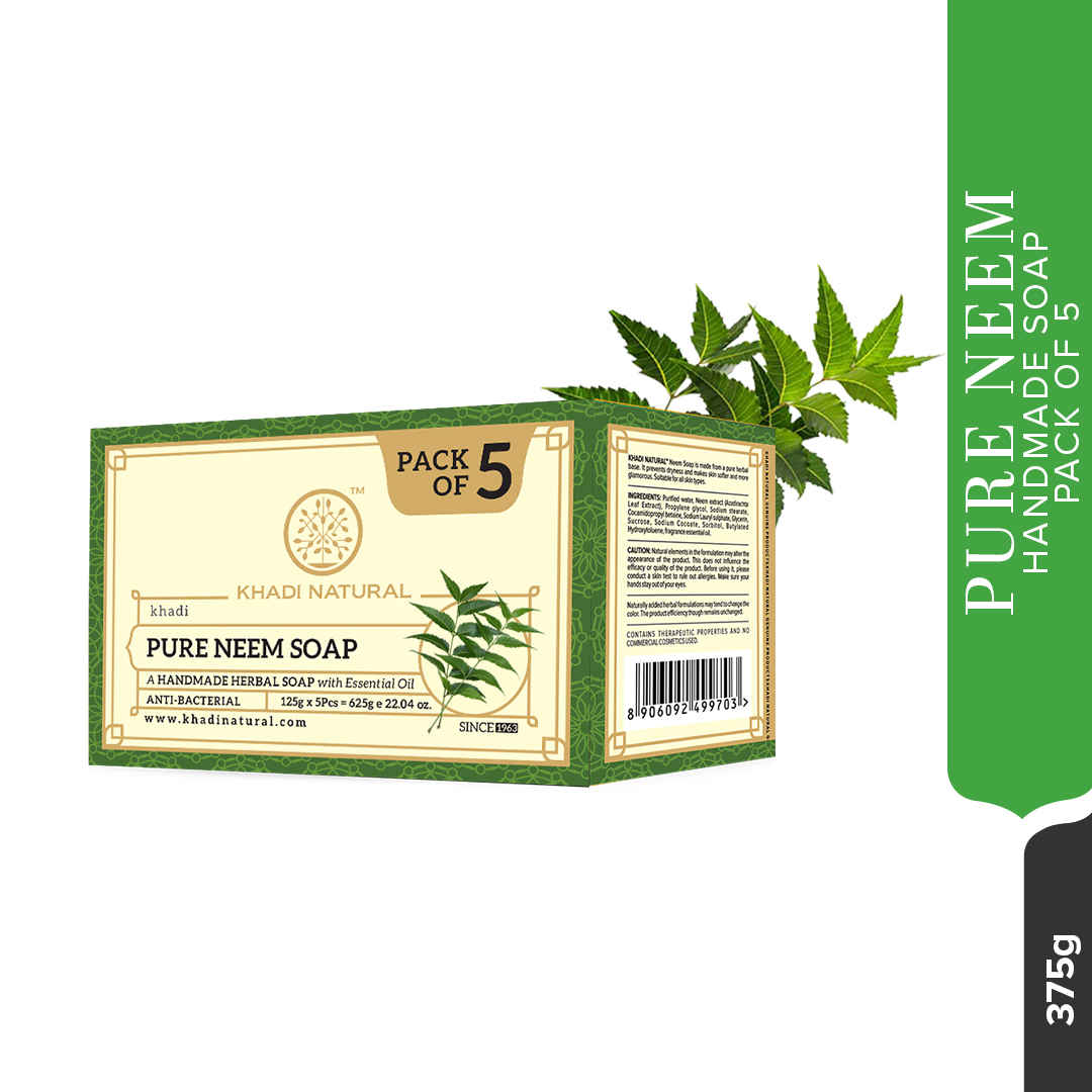 Buy Khadi Natural Pure Neem Handmade Soap| Anti-Bacterial (Pack of 5) - 625 gm - Purplle