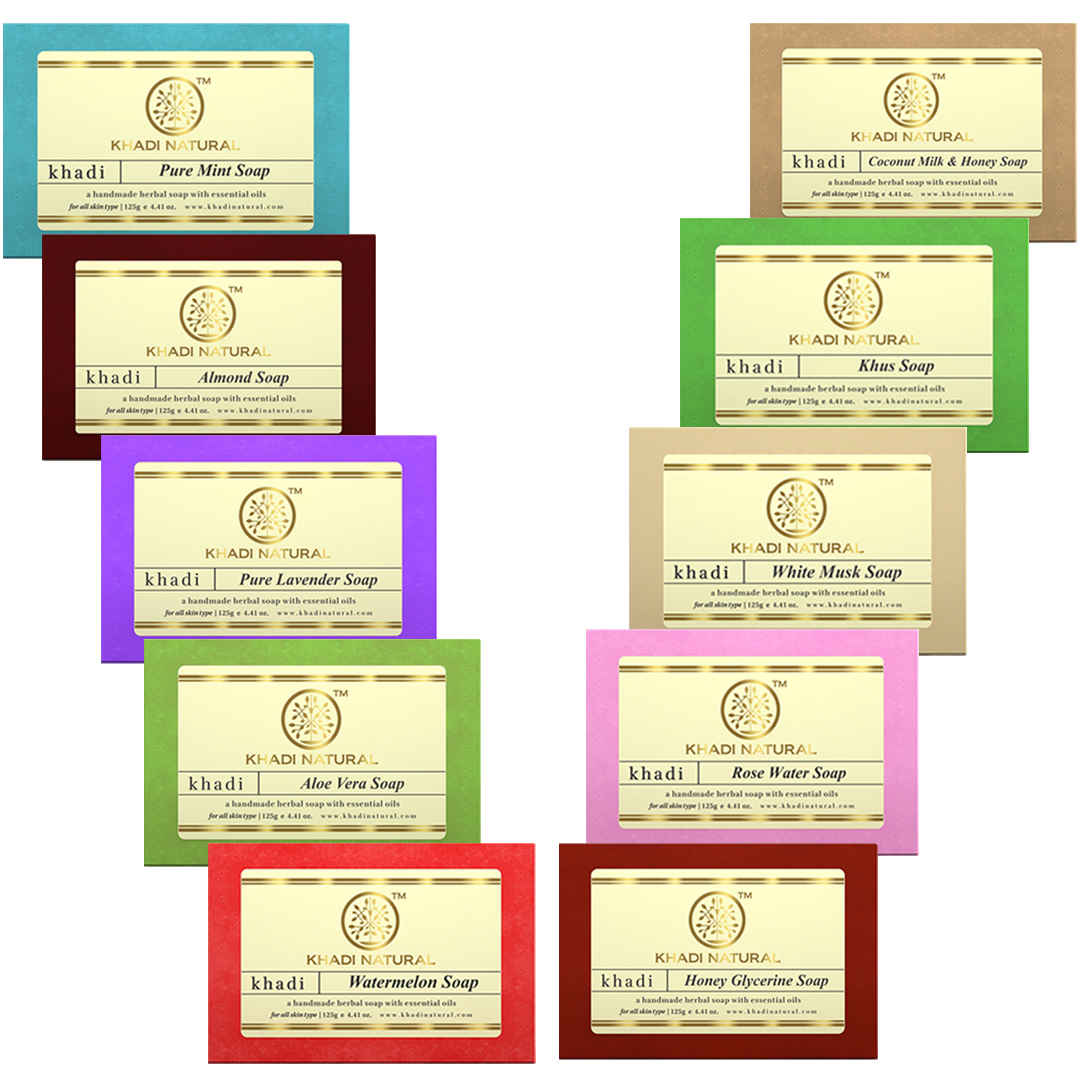 Buy KHADI NATURAL COLLECTION OF HANDMADE SOAP VALUE PACK OF - 10 (125 gm *10) - Purplle