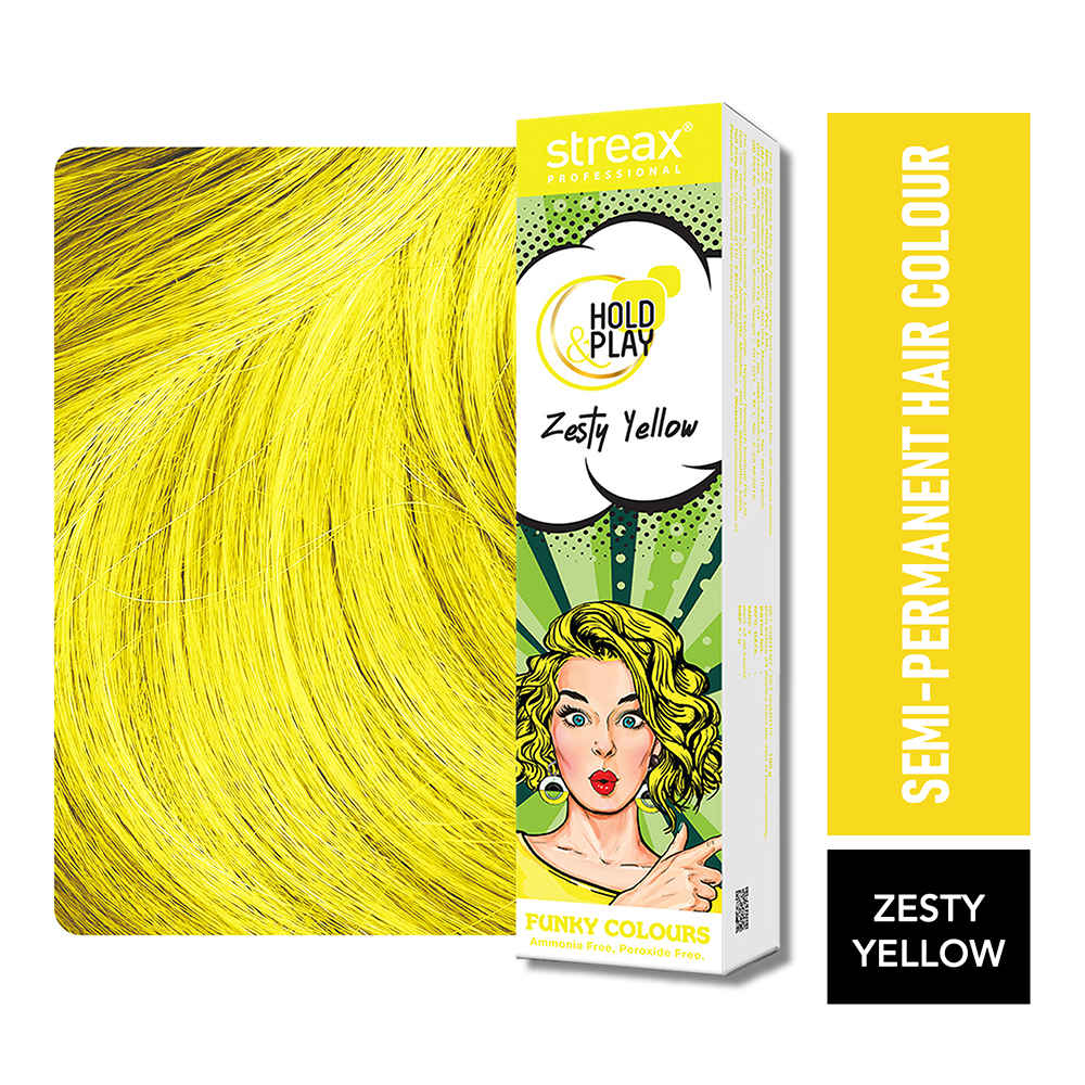 Buy Streax Professional Hold & Play Funky Colours - Zesty Yellow Hair Colour, Semi-Permanent Professional Hair colour for Women, (100 gm) - Purplle
