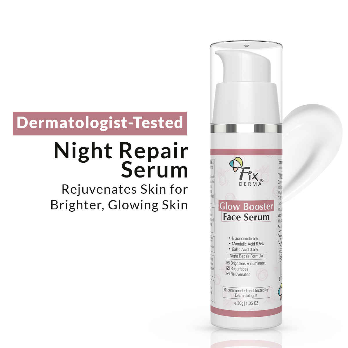 Buy Fixderma 5% Niacinamide Serum Glow Booster Face serum with 6.5% Mandelic Acid & 0.5% Gallic Acid | Skin Brightening Serum | Face Serum for Men & Women - 30 gm - Purplle