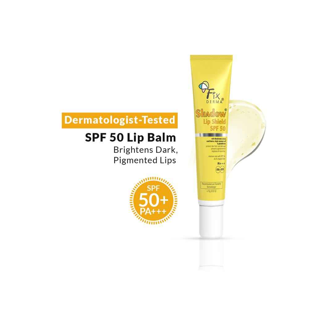 Buy Fixderma Shadow SPF 50 Lip Shield | Lip Balm SPF 50 with Theobroma Cacao Seed Butter, Virgin Coconut Oil & Glutathione | Prevents Pi gmentation & Sun Damage | PA+++, Sun Protector UVA & UVB - 15 gm - Purplle