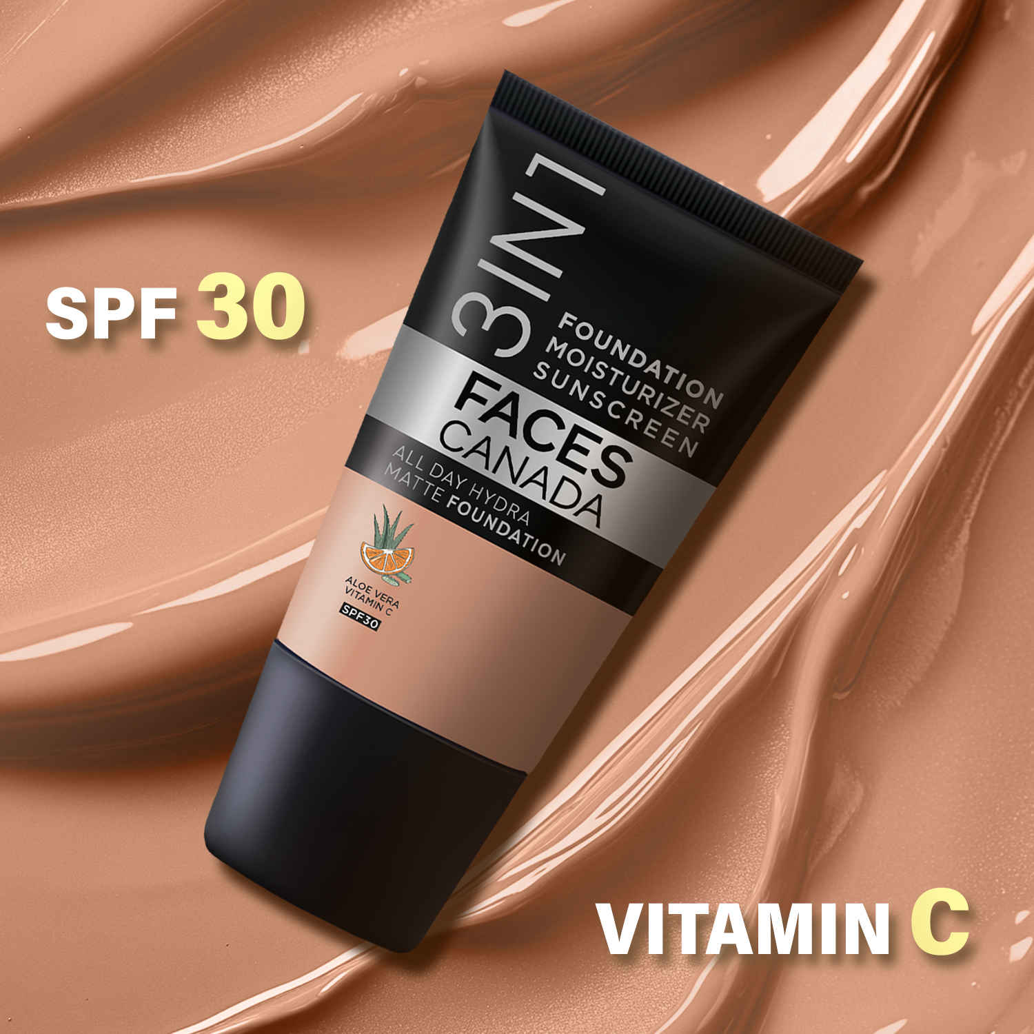 Buy FACES CANADA All Day Hydra Matte Foundation - Mini | 3-in-1 Foundation + Moisturizer + SPF 30 | 24 HR Aloe Hydration & Vitamin C | 10HR Long Wear | Medium to High Buildable Coverage | Caramel Natural | 18 ml - Purplle