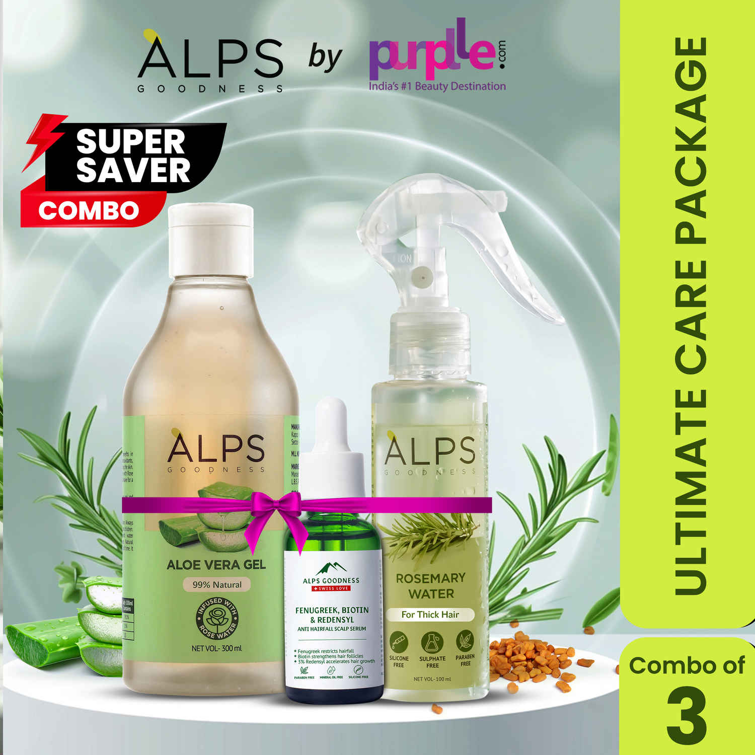 Buy Alps Goodness Ultimate Care Package with Rosemary Water Spray (100 ml), Aloe Vera Gel (300 ml) & Anti-Hairfall Scalp Serum (30 ml) | Hair Growth Expert Spray | Real Aloe Pulp | Visible Hair Growth Serum - Purplle