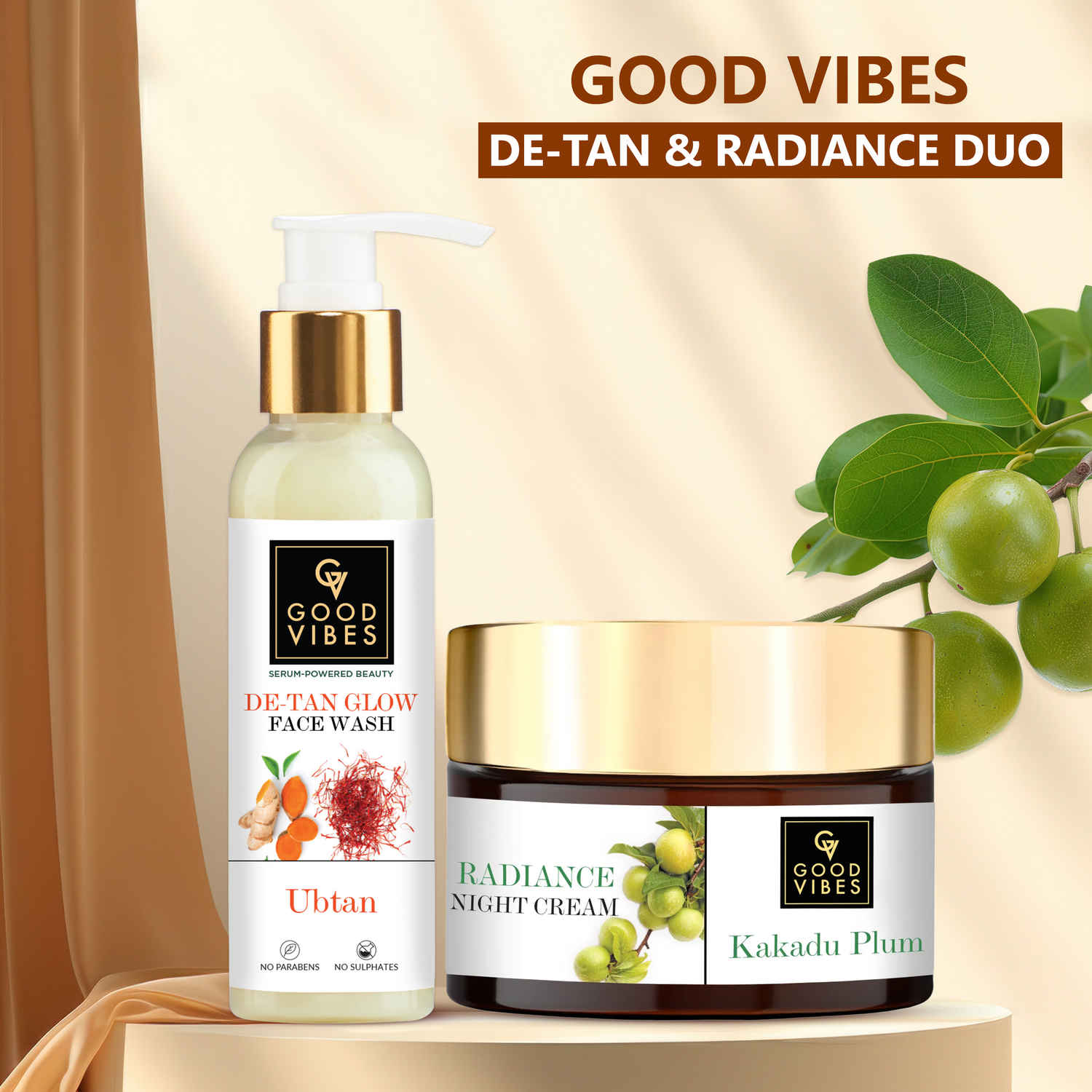 Buy Good Vibes De-Tan & Radiance Duo | Ubtan De Tan Glow Face Wash (120 ml) | Kakadu Plum Radiance Night Cream (50 gm) - Purplle