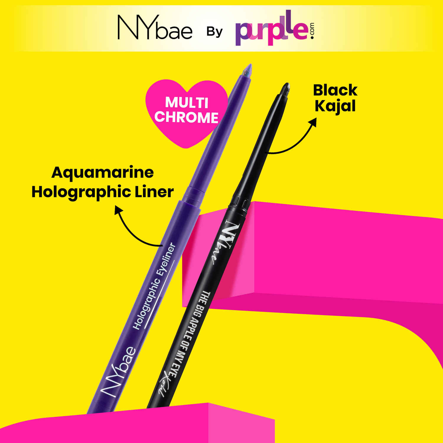 Buy NY Bae Chrome Eyes Duo | Holographic Eyeliner - Aquamarine 01 (0.25 gm) | The Big Apple Of My Eyes Kohl (0.30 gm)| Black Kajal | Waterproof | Multi-Chrome Liner | Smudgeproof | Smooth & Pigmented | Eye Makeup - Purplle
