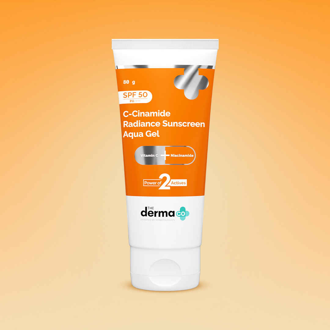 Buy The Derma Co. C-Cinamide Sunscreen Aqua Gel SPF 50 PA++++ | Vitamin C & Niacinamide | No White Cast | UVA, UVB Sun Protection | Blue Light Protection | Ultra Light Gel For Glowing Skin- 80 gm - Purplle