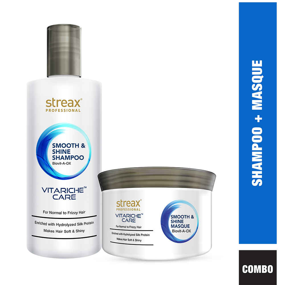Buy Streax Professional Vitariche Care Smooth and Shine Shampoo + Masque Combo of 2 - Purplle