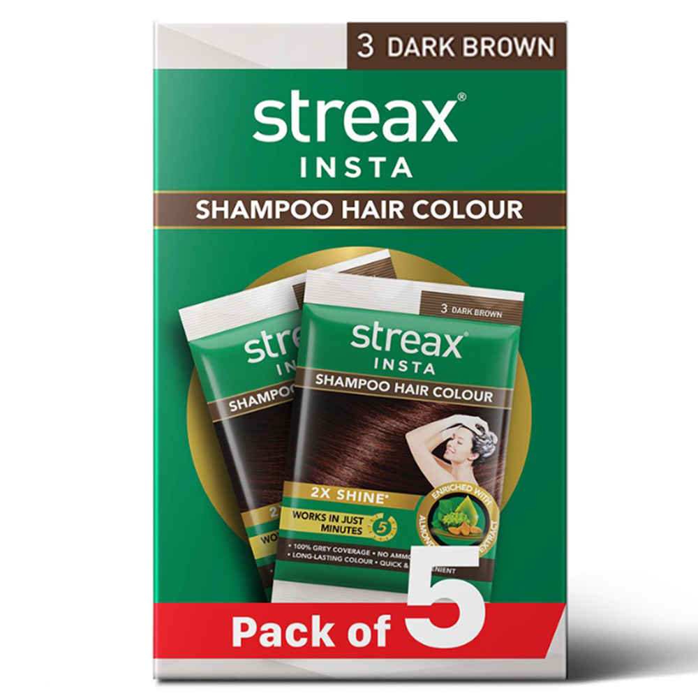 Buy Streax Insta Shampoo Hair Colour for Women and Men, Dark Brown - Pack of 5 - Purplle