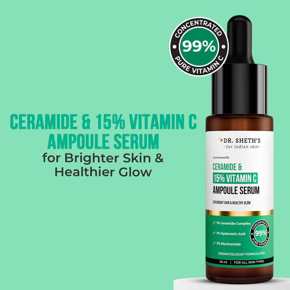 Buy Dr. Sheth's Ceramide & 15% Vitamin C Ampoule Serum | Advanced Formula | 99% Pure Grade Vitamin C | Bright & Glowing Skin | Barrier Repair |Reduces Dark Spots | Men & Women | All Skin Types | 30 ml - Purplle