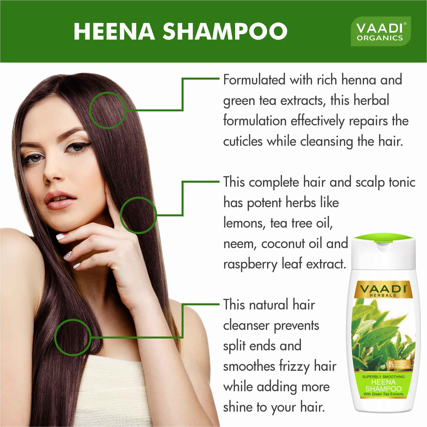 Buy Vaadi Herbals Superbly Smoothing Heena Shampoo with Green Tea Extracts (110 ml) - Purplle