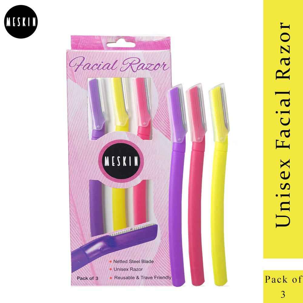 Buy Meskin Premium Unisex Facial Razor with Nick-Free Netted Blade Pack of 3 (Assorted Colors) - Purplle