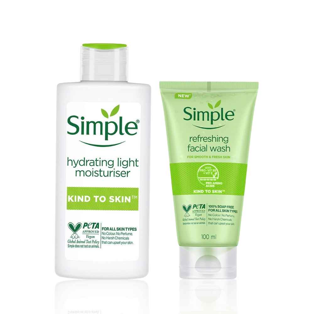 Buy Simple Kind to Skin Refreshing Facial Wash (100 ml) + Simple Kind to Skin Hydrating Light Moisturiser (125 ml) - Purplle