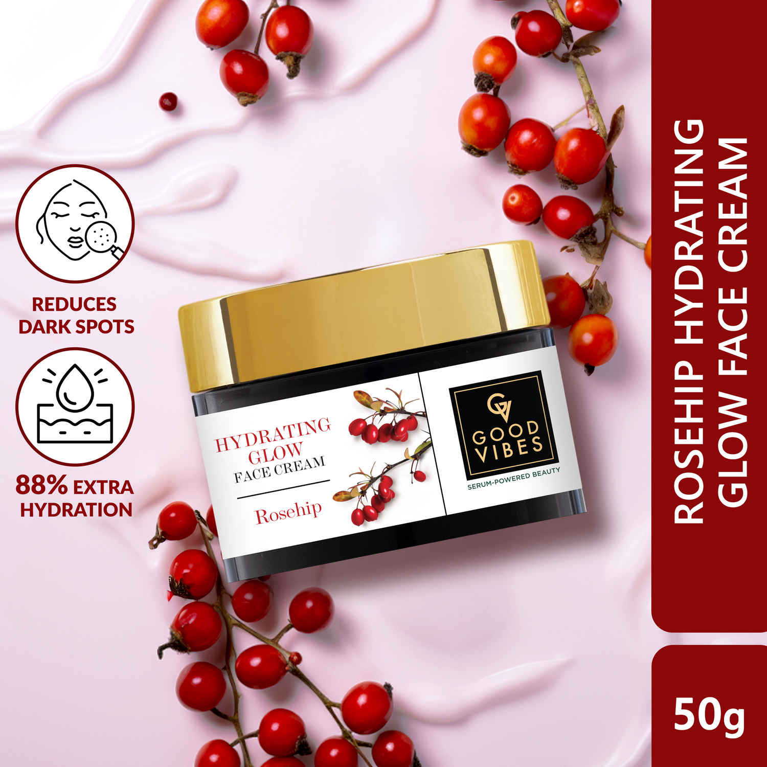 Buy Good Vibes Rosehip Hydrating Glow Face Cream with Power of Serum | Deep Nourishing & Brightening (50 gm) - Purplle