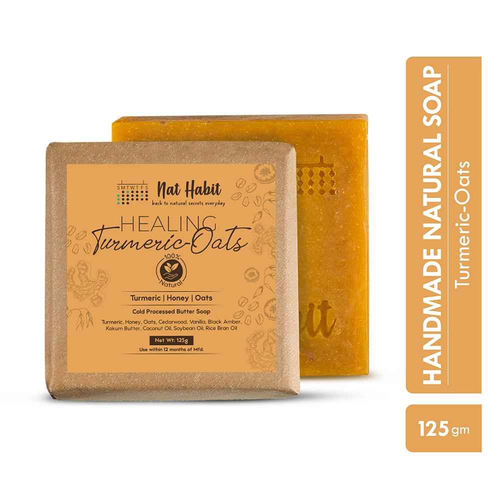Buy Nat Habit Healing Turmeric Bathing Soap|Handmade Butter Bath Soap For Tan Removal (125 gm) - Purplle