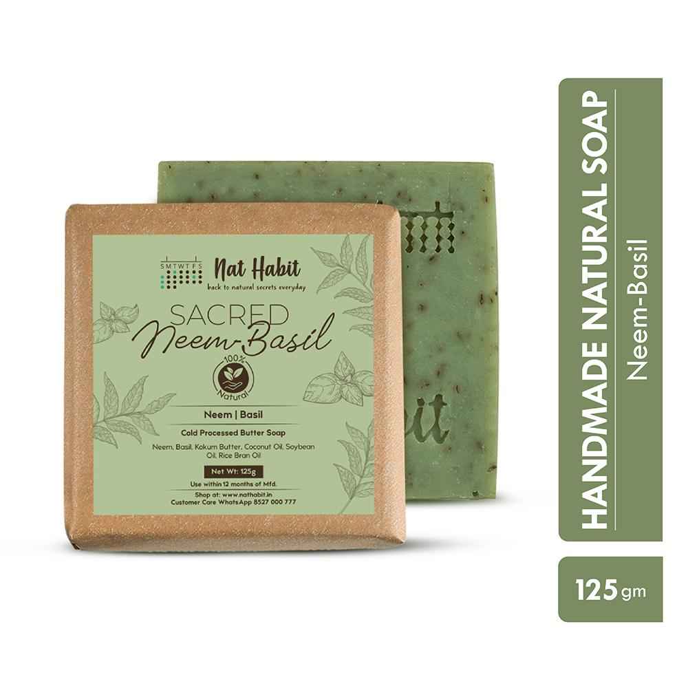 Buy Nat Habit Sacred Neem Basil Ayurvedic Soap|Handmade Butter Bath Soap - Antibacterial (125 gm) - Purplle