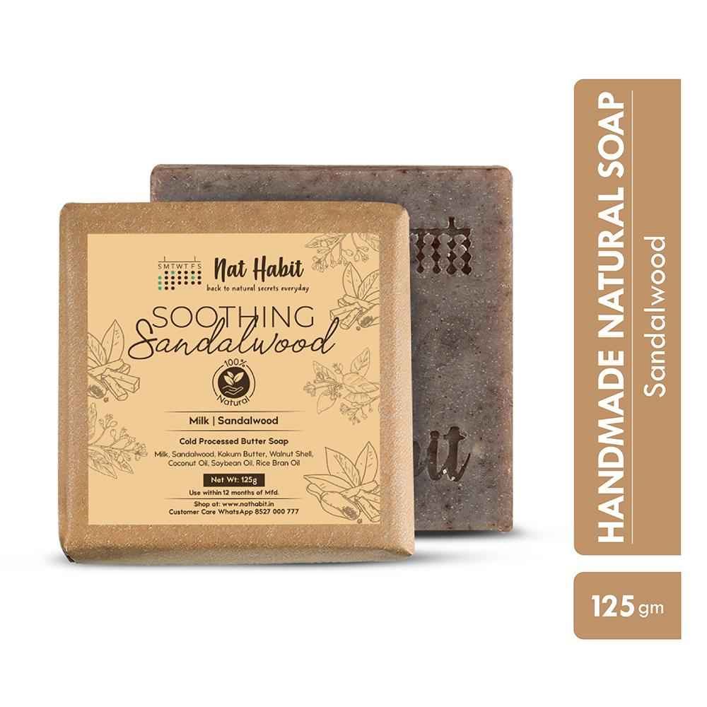 Buy Nat Habit Soothing Sandalwood Soap|Handmade Butter Bath Soap Detoxification|Tan Removal (125 gm) - Purplle